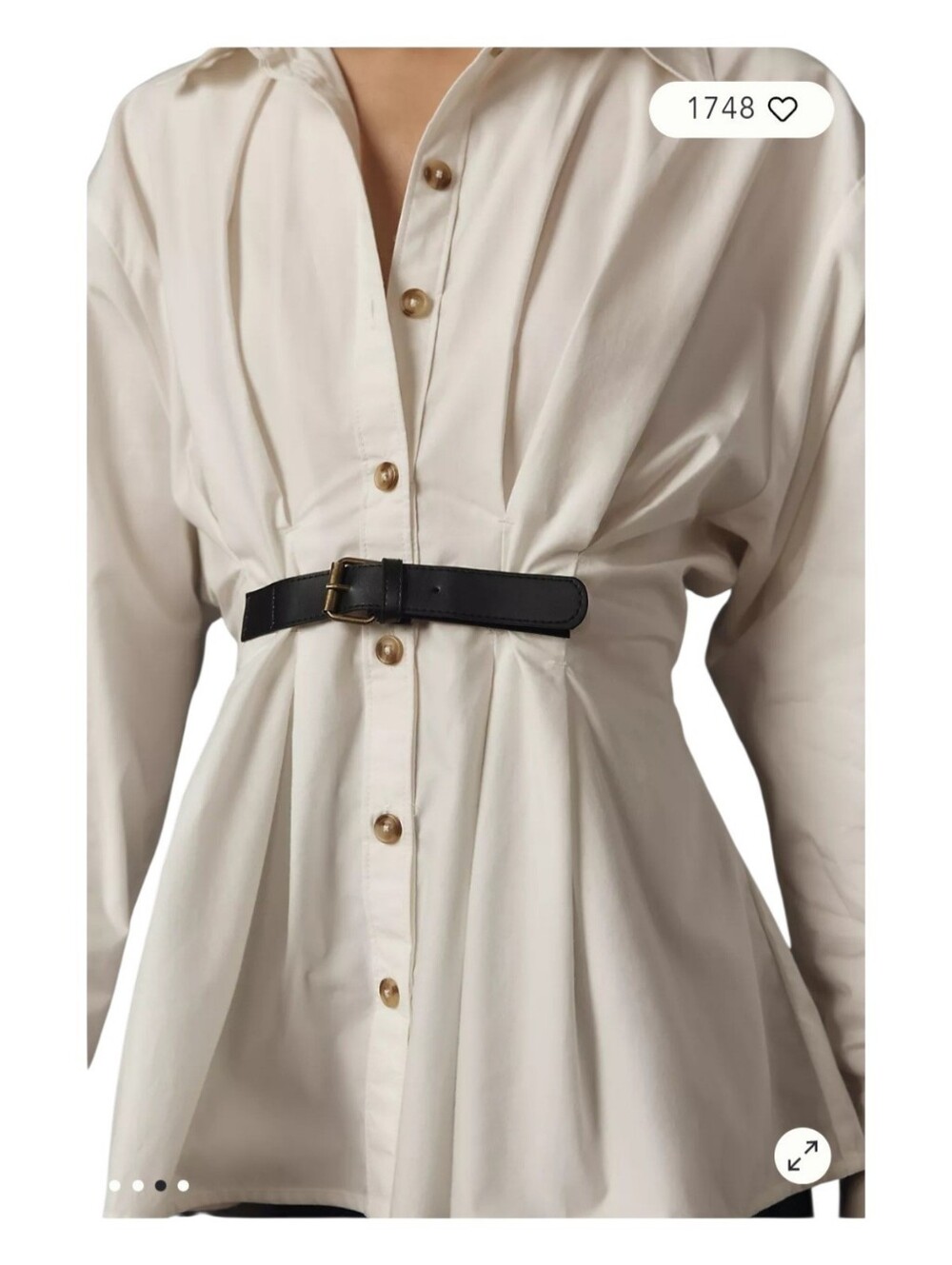 NWT By Anthropologie Belted Buttondown Shirt Women's Size 8 White Cotton Peplum - Picture 4 of 13
